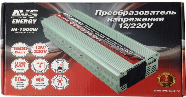 Автомобильный инвертор AVS 12/220V IN-1500W