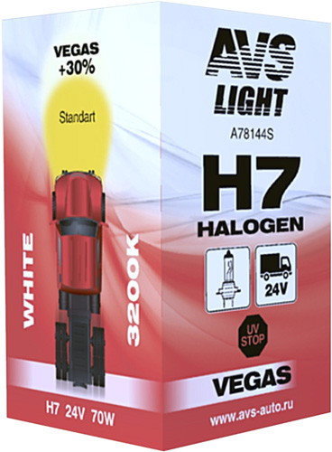 Автомобильная лампа AVS Vegas H7 24V 70W 1шт [A78144S]