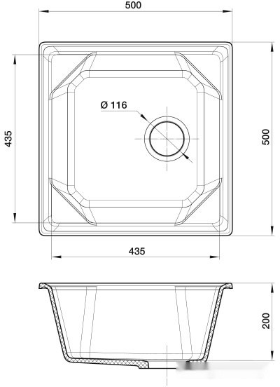 Кухонная мойка GranFest GF-U-500 (песочный)