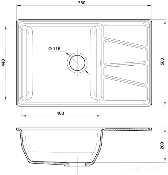 Кухонная мойка GranFest GF-V-780L (черный)