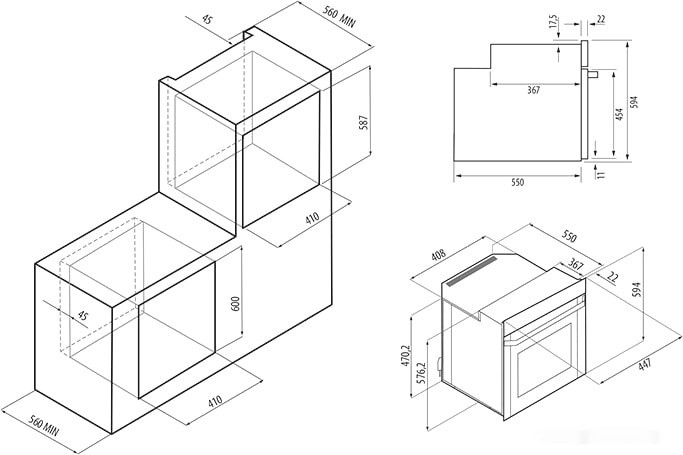 Газовый духовой шкаф Krona Stretto 45 BL