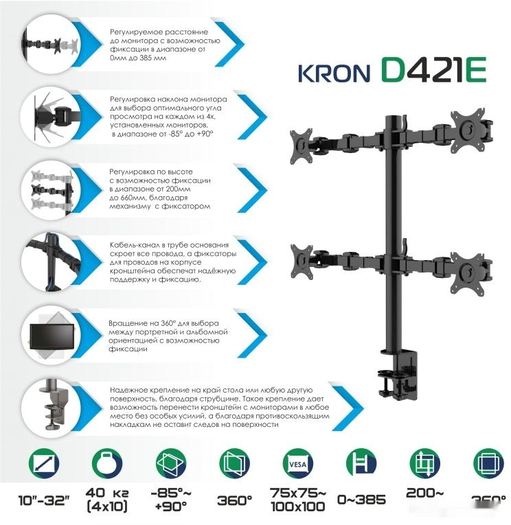 Кронштейн Onkron D421E (черный)