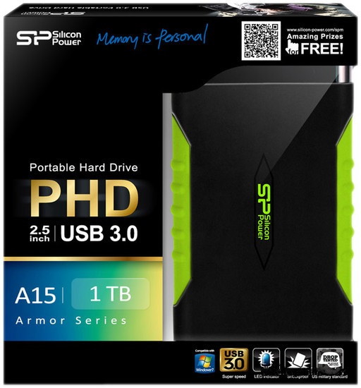 Внешний жёсткий диск Silicon Power Armor A15 2TB (Green)